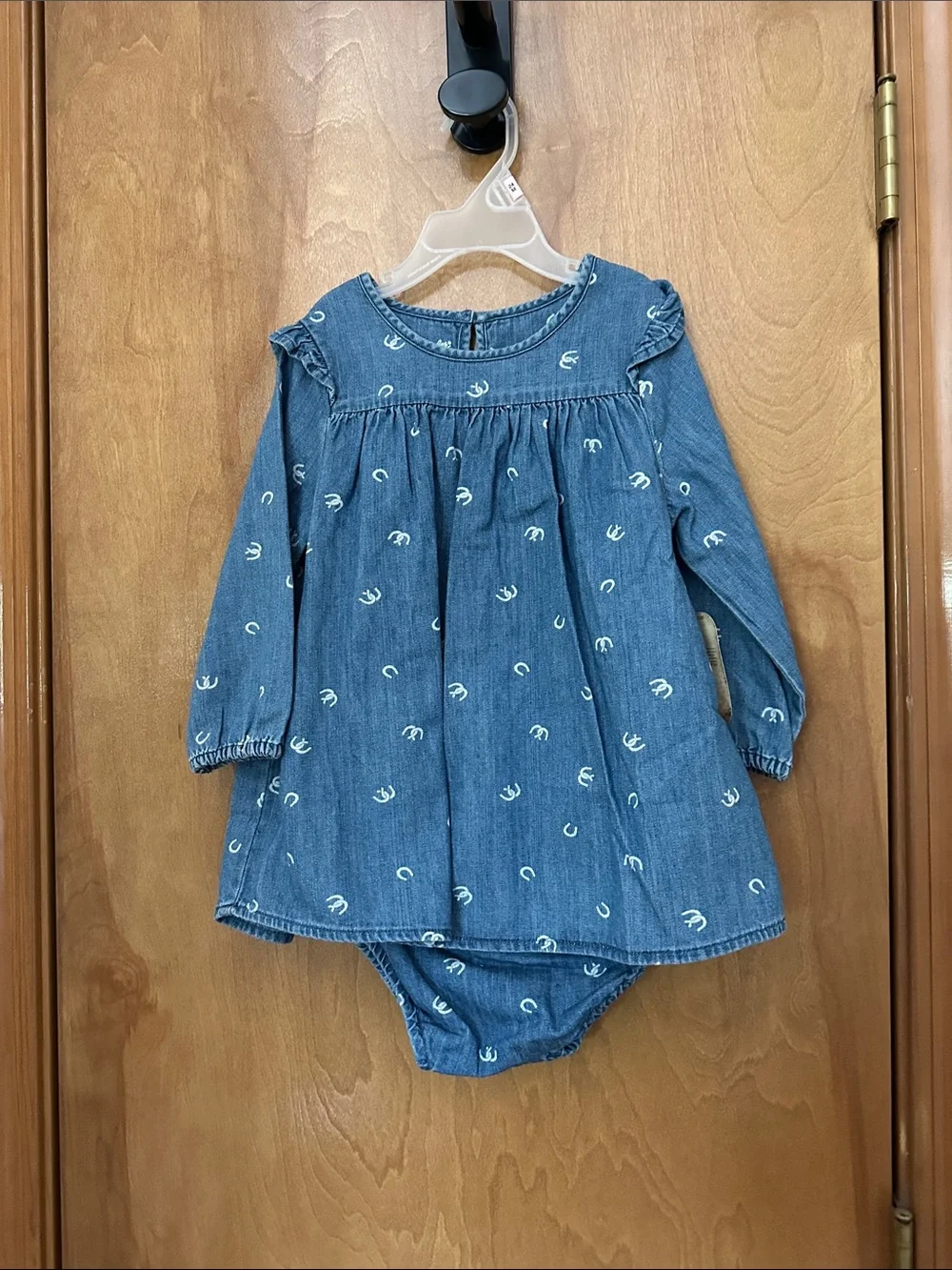 2 piece Wrangler Blue Denim Baby Toddler  Dress with White Horse Shoe Motif